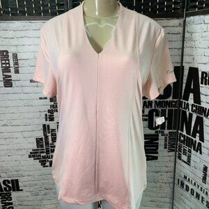 Curves Gym L Pink Logo V- Neck Seam Detail Contour Fit Short Sleeve Top